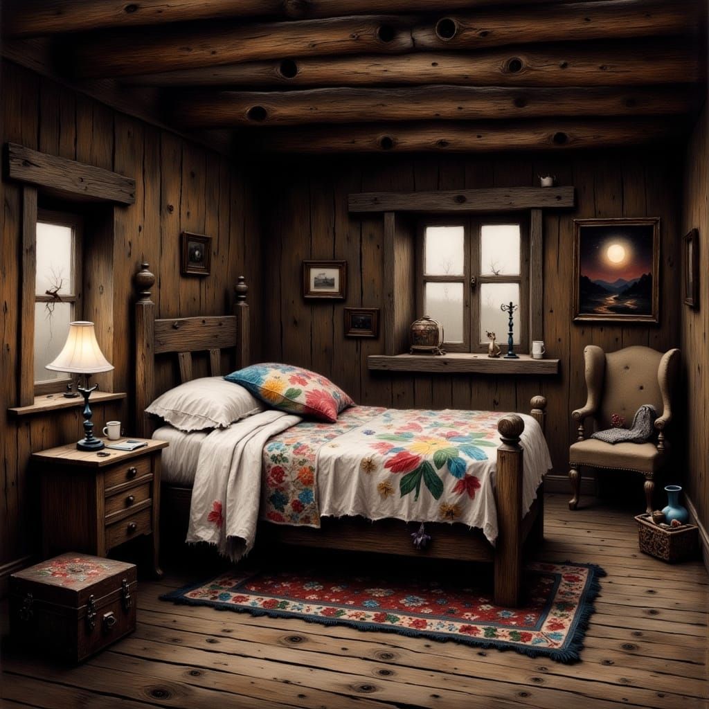 Cozy Farmhouse Bedroom in Warm Evening Light