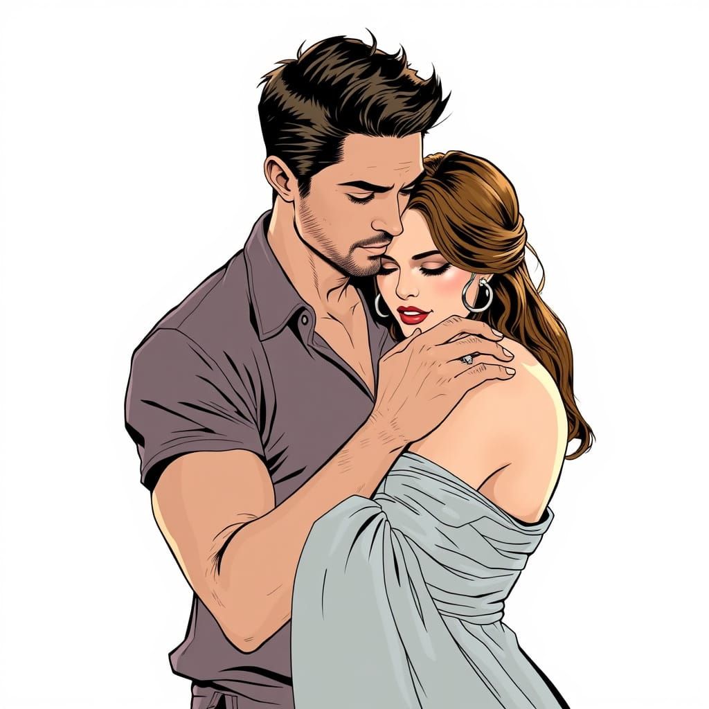 Intimate Moment: Man Petting Woman, Comic Art