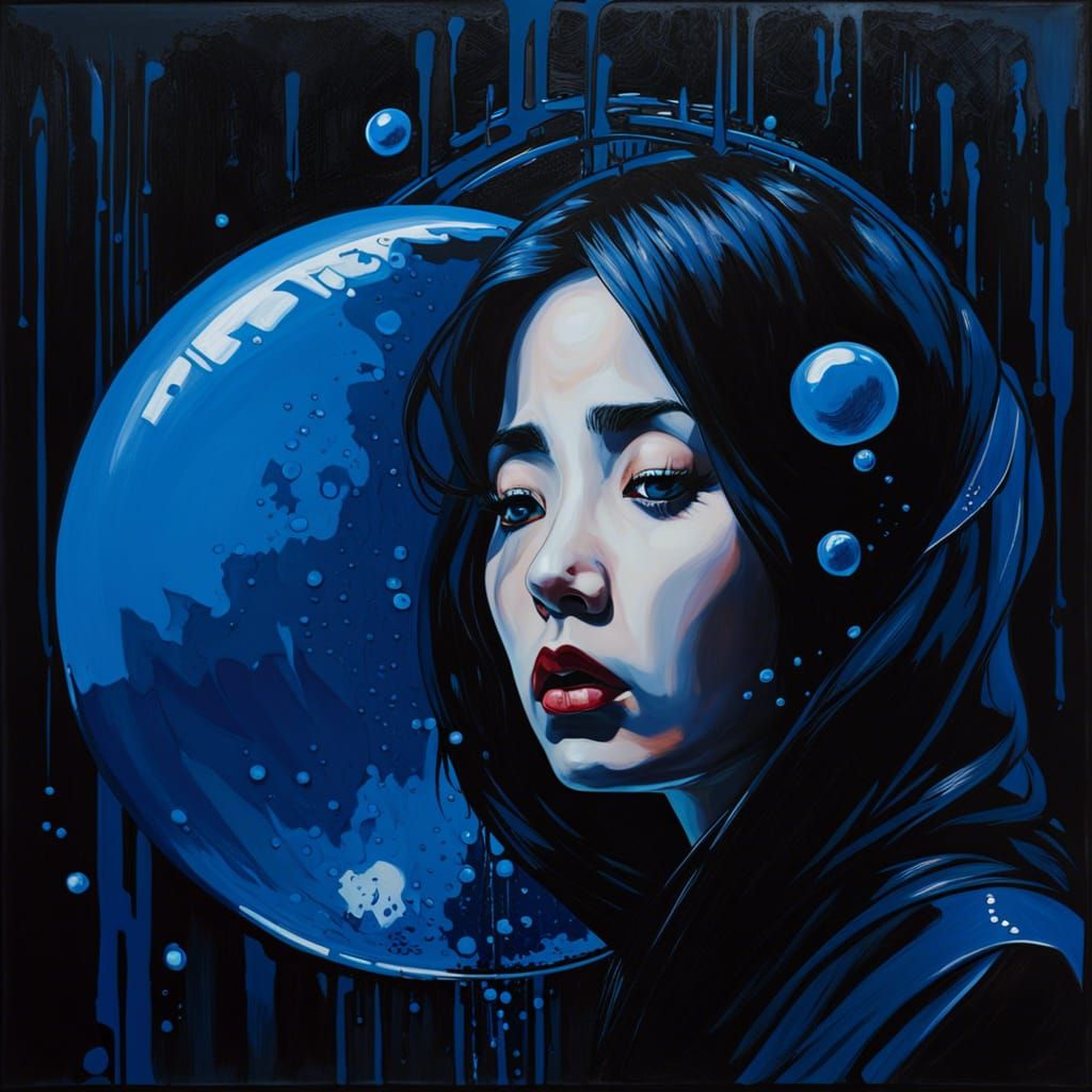 Pensive Gothic Woman in Blue Tempera