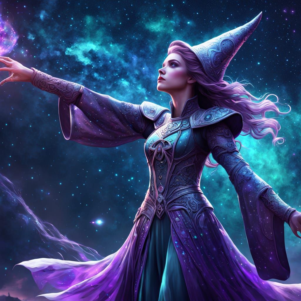 Mystical Purple Witch Conjured by Celestial Magic
