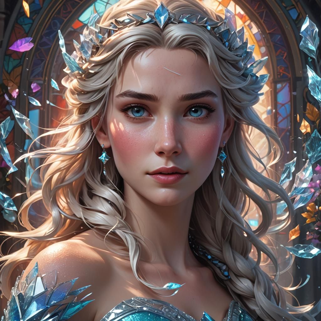 Elsa Portrait in Hyperdetailed Splash Art Style