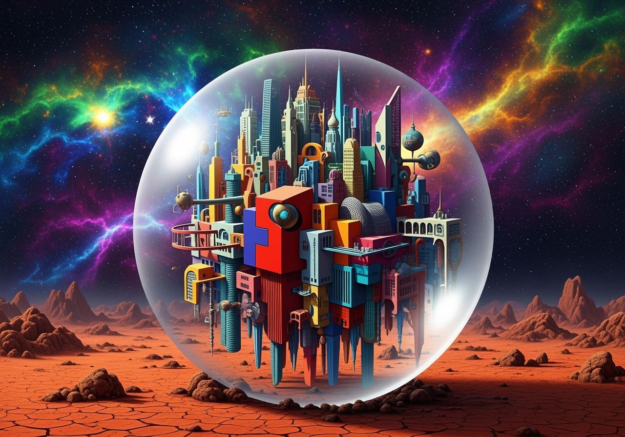 Futuristic Metropolis Encased in Crystal Orb on Alien World