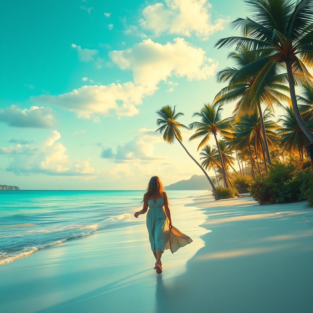 Tropical Beach Scene in Hyper-Realistic Style