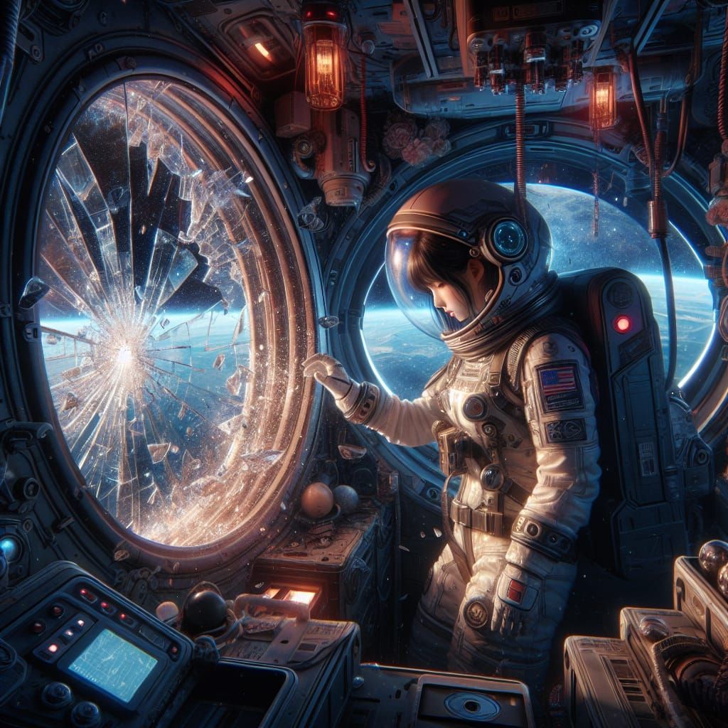 Shattered Space Window with Korean Astronaut