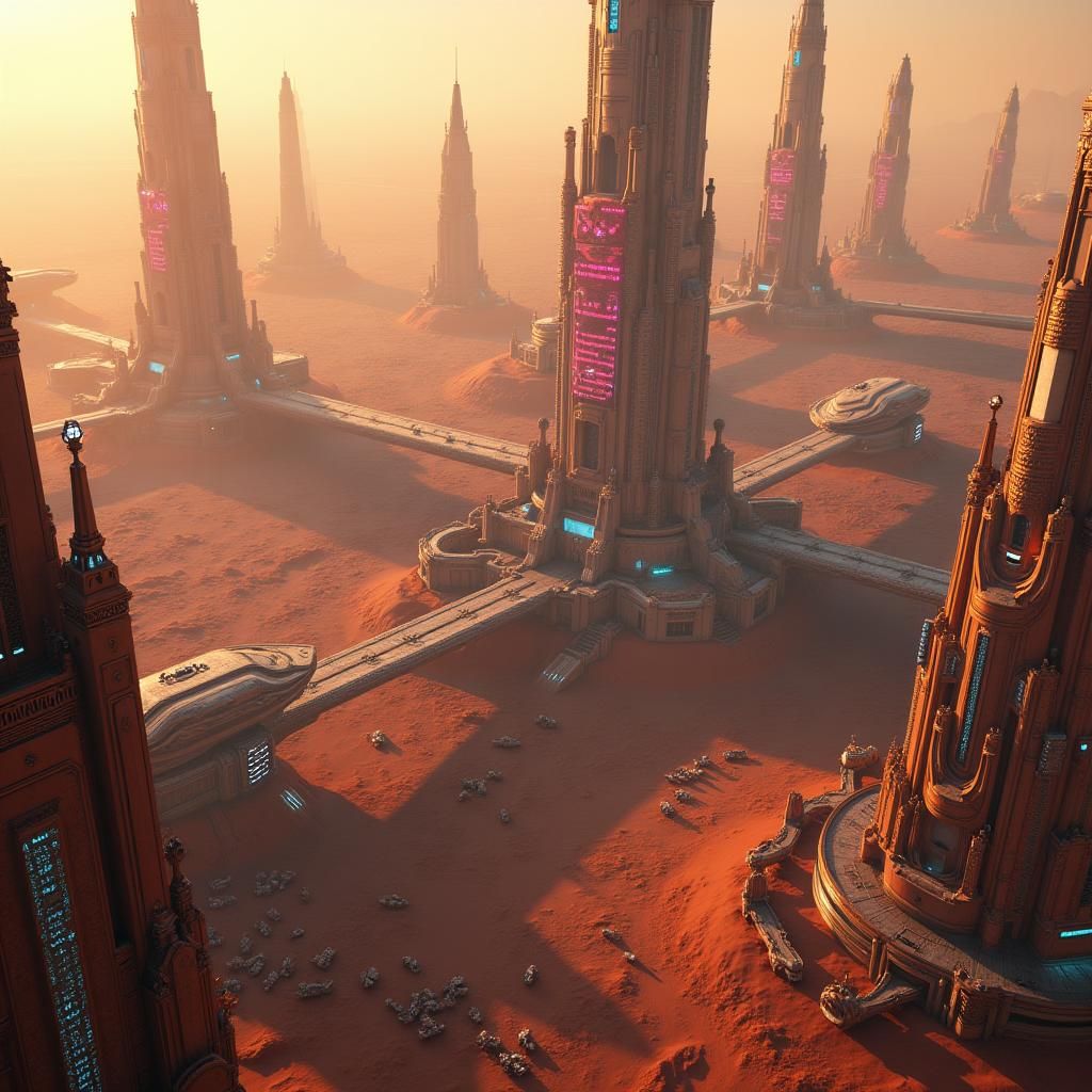 Futuristic Metropolis on Mars in Golden Light