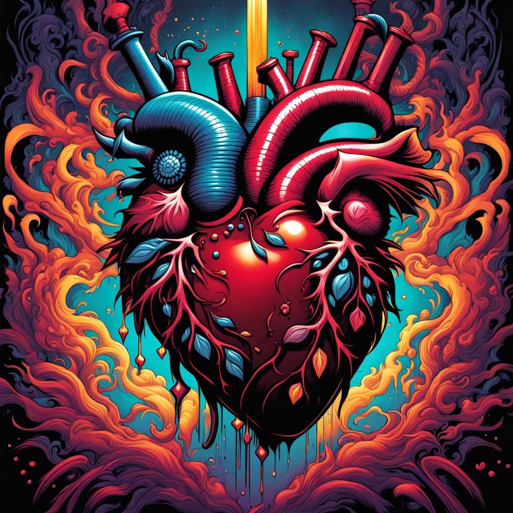 Anthropomorphic Heart in Comic Book Graffiti Style