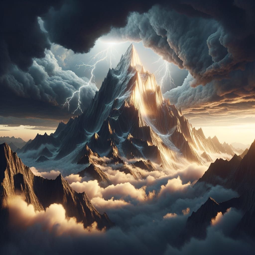 Majestic Mountain Peak at Sunrise, Unwavering Faith Symbol