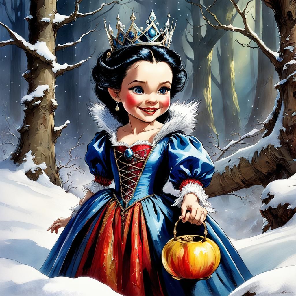 Cute and very young Evil Queen Grimhilde oil painting