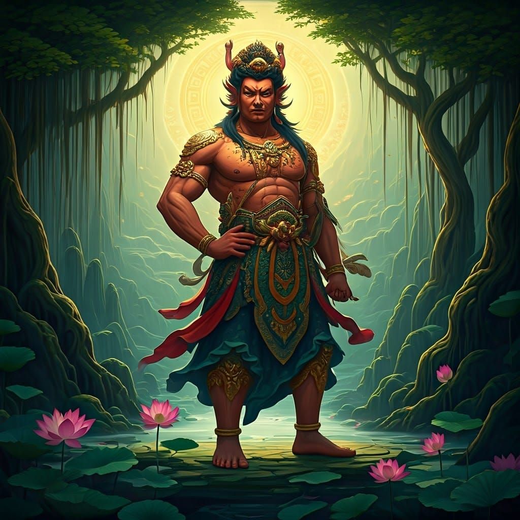 Surreal Vietnamese Fantasy Art Depicting Yamantaka and Evil...