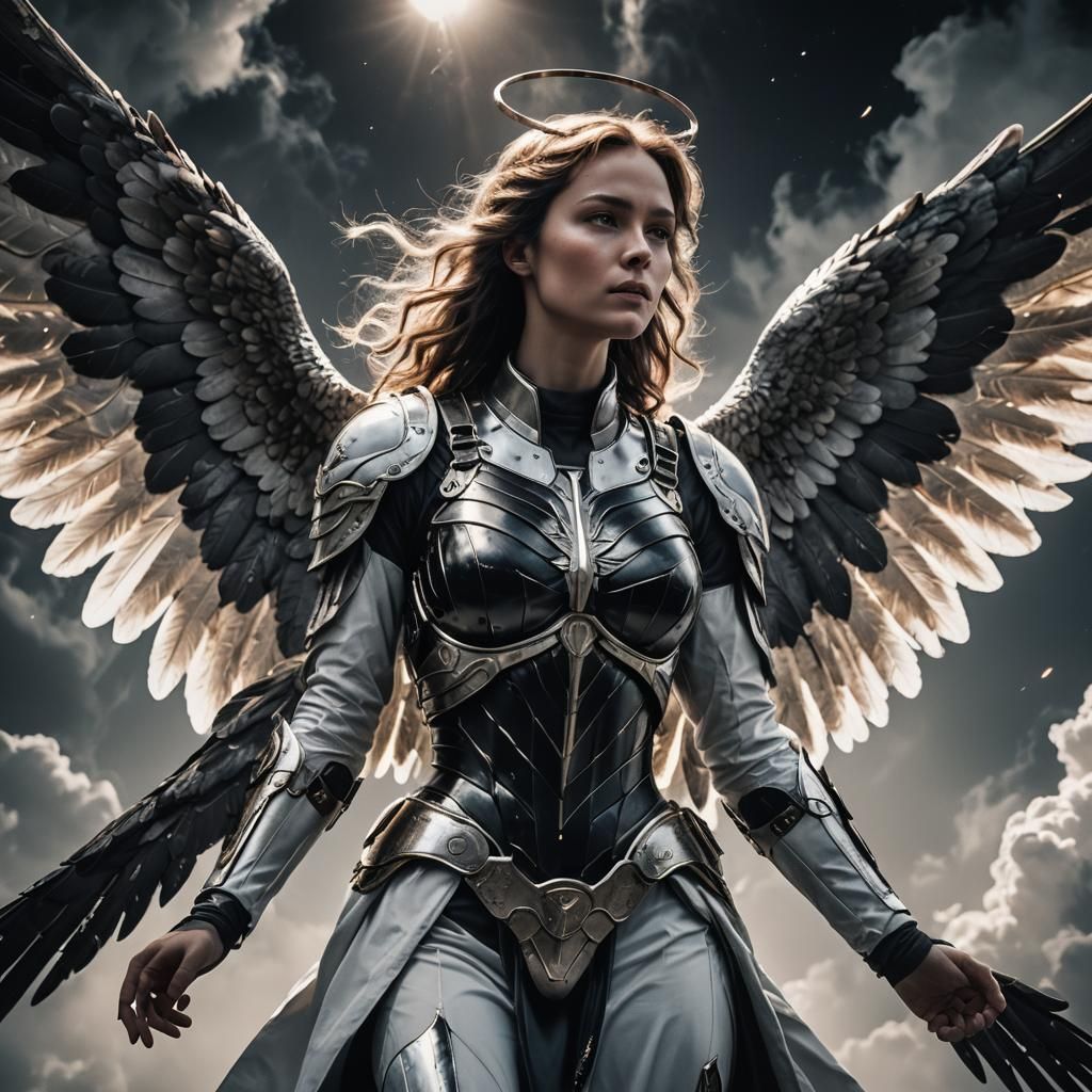 Dramatic Archangel Watching Earth: Cinematic Film Still