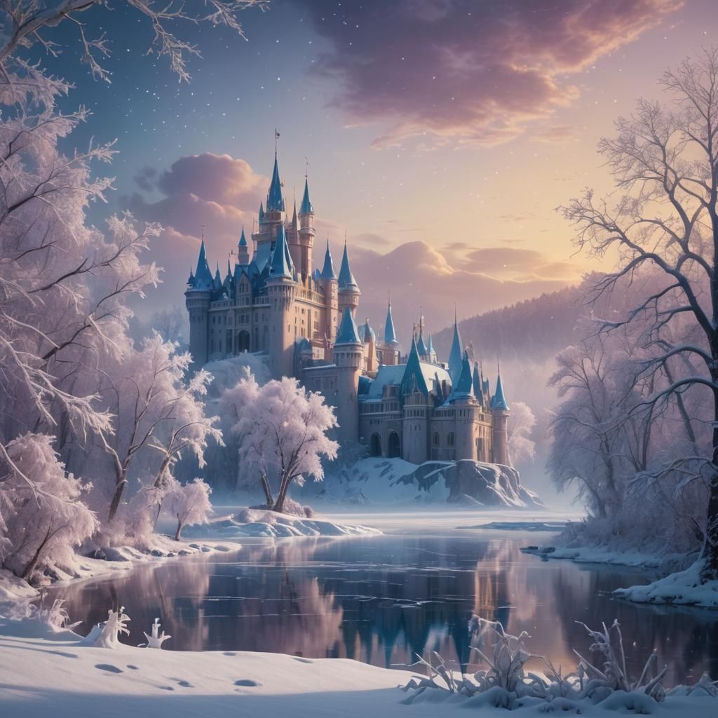 Mystical Winter Landscape with Ice Palace: Digital Matte Pai...