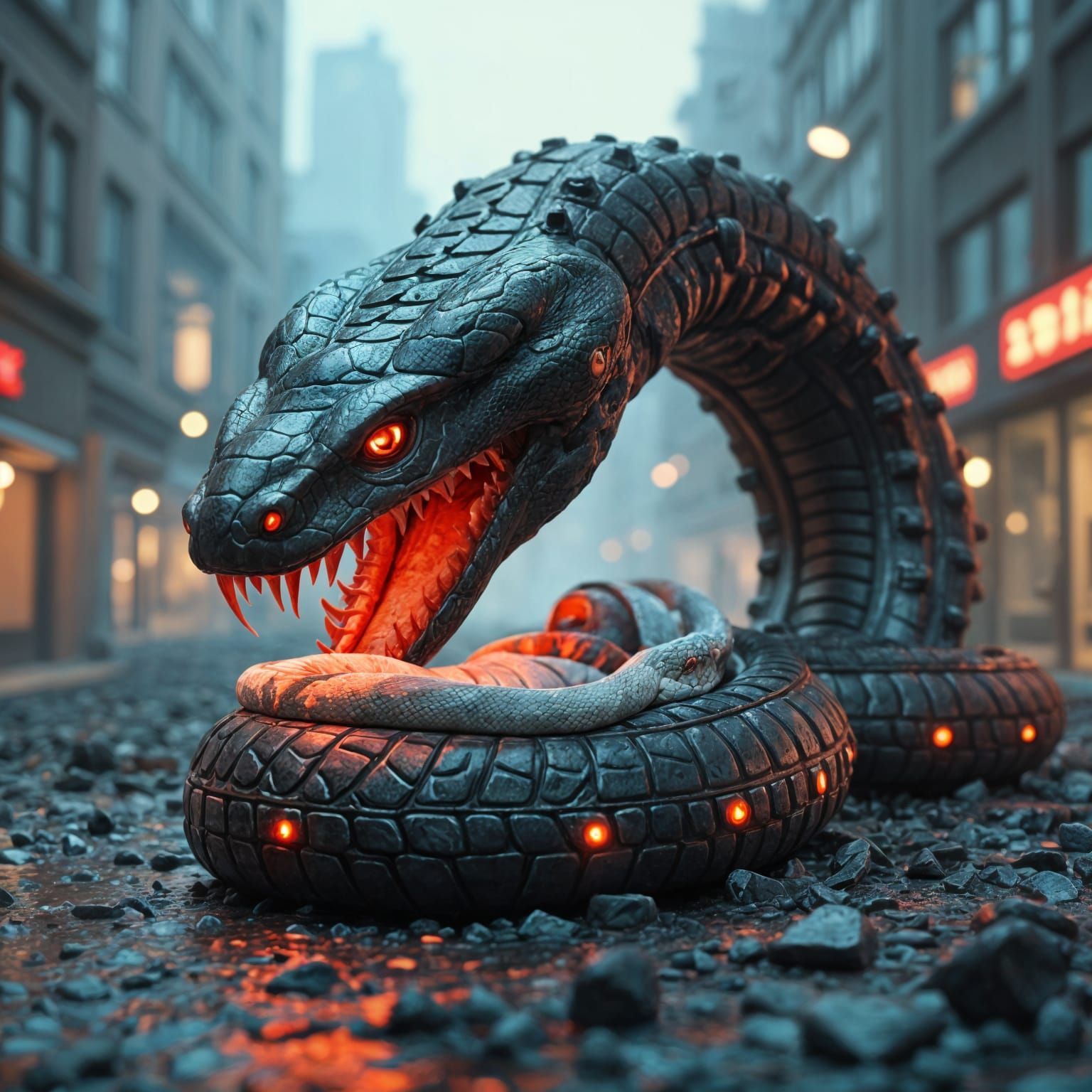 Car-Shaped Snake Eating Baby: 3D Game Art