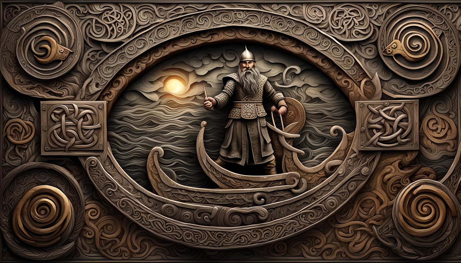 Viking Stepping Out of Art: Mixed Media Masterpiece