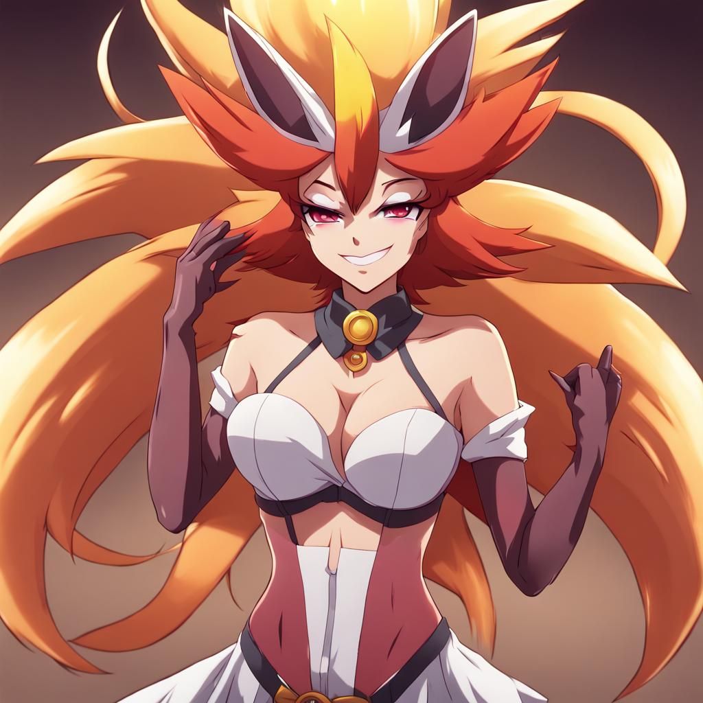 Anime Girl as Delphox with Bra Removed