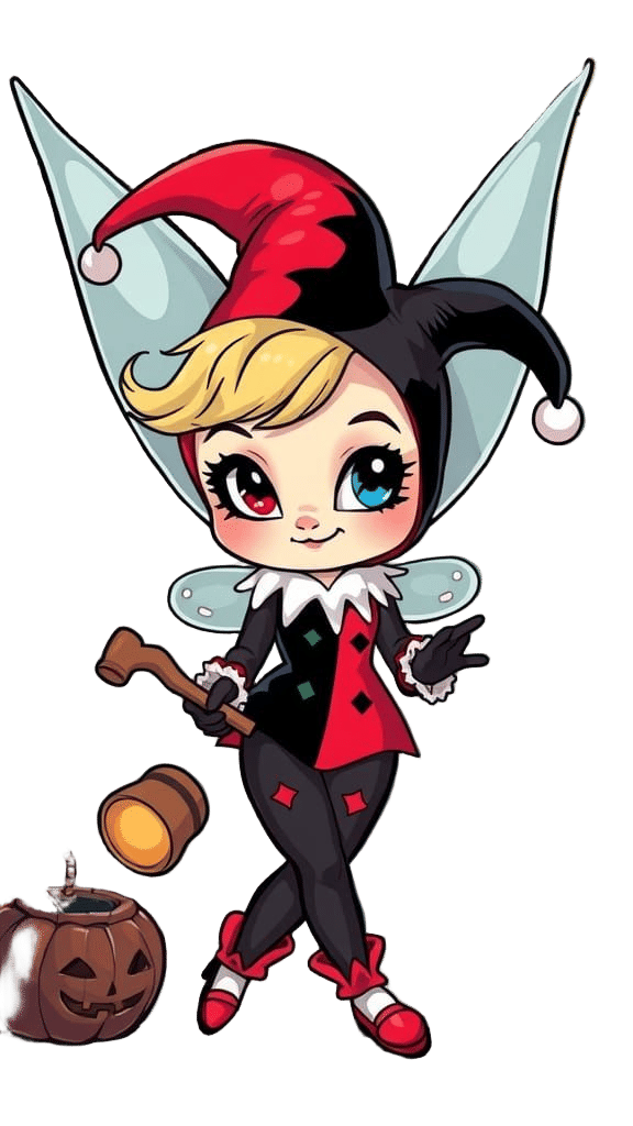 Tinker Bell as Harley Quinn in Halloween Comic Style