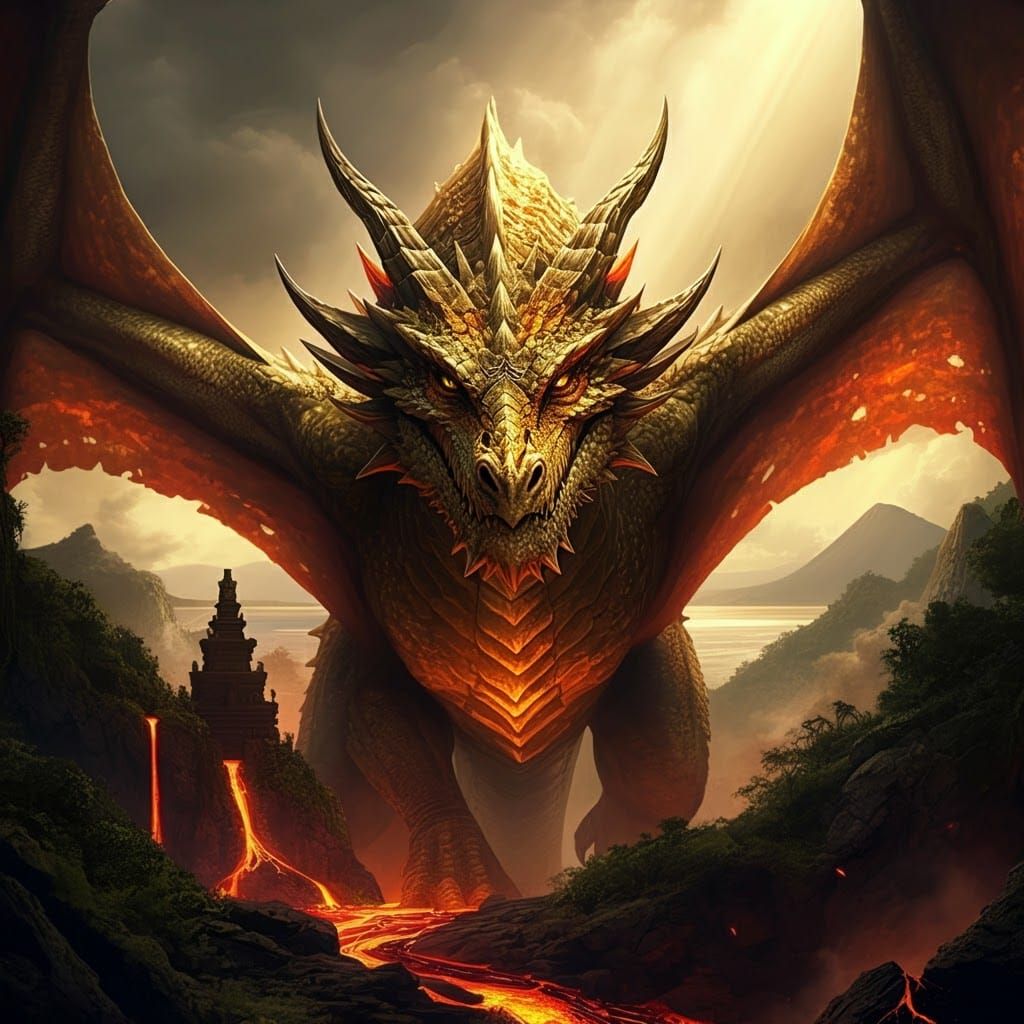 Majestic Golden Dragon in Jungle Environment