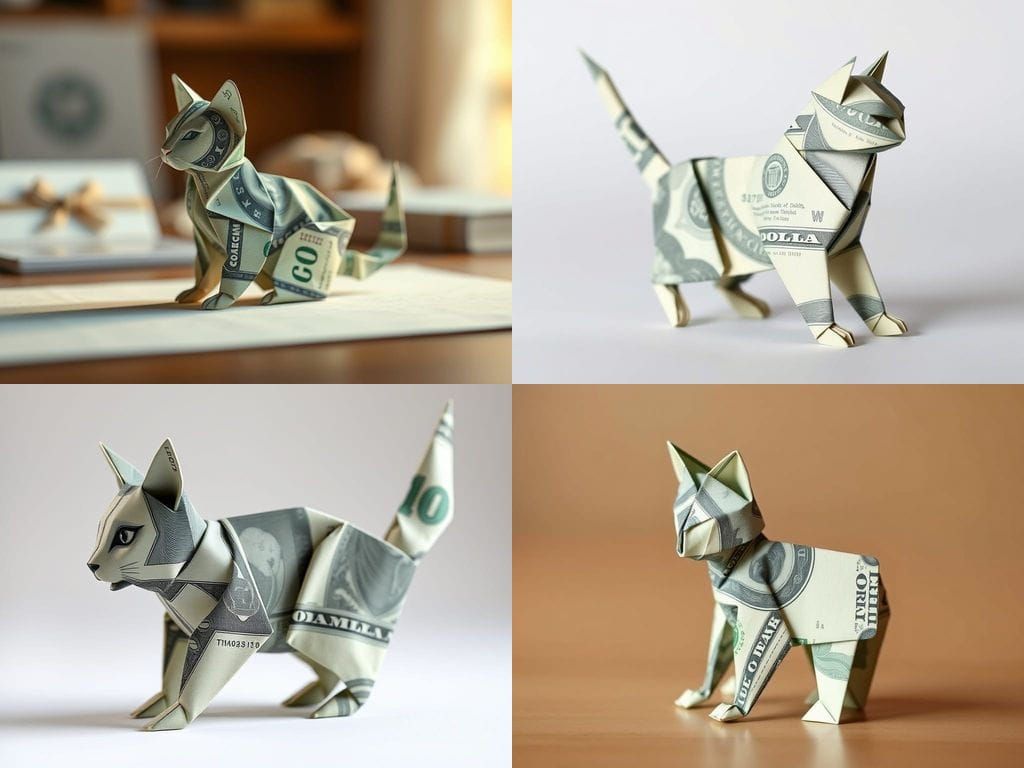 Origami Cat Crafted from Crisp Dollar Bills