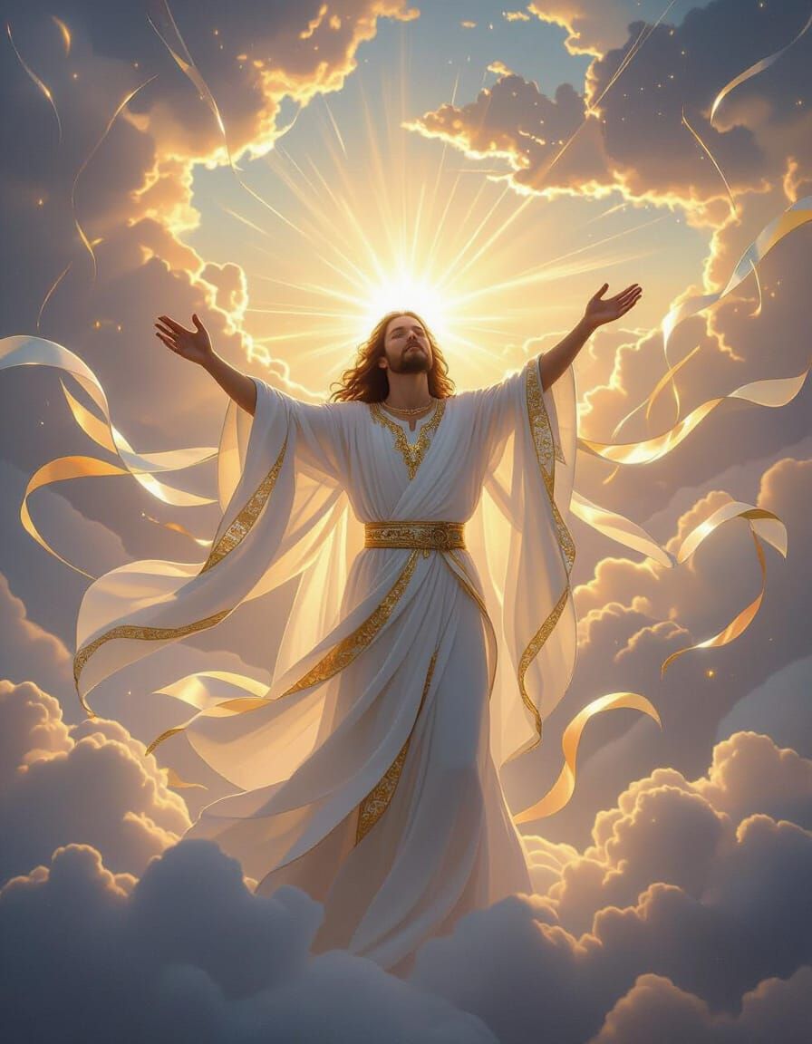 Worshipper Praising Sunrise After Storm in Luminous Realism