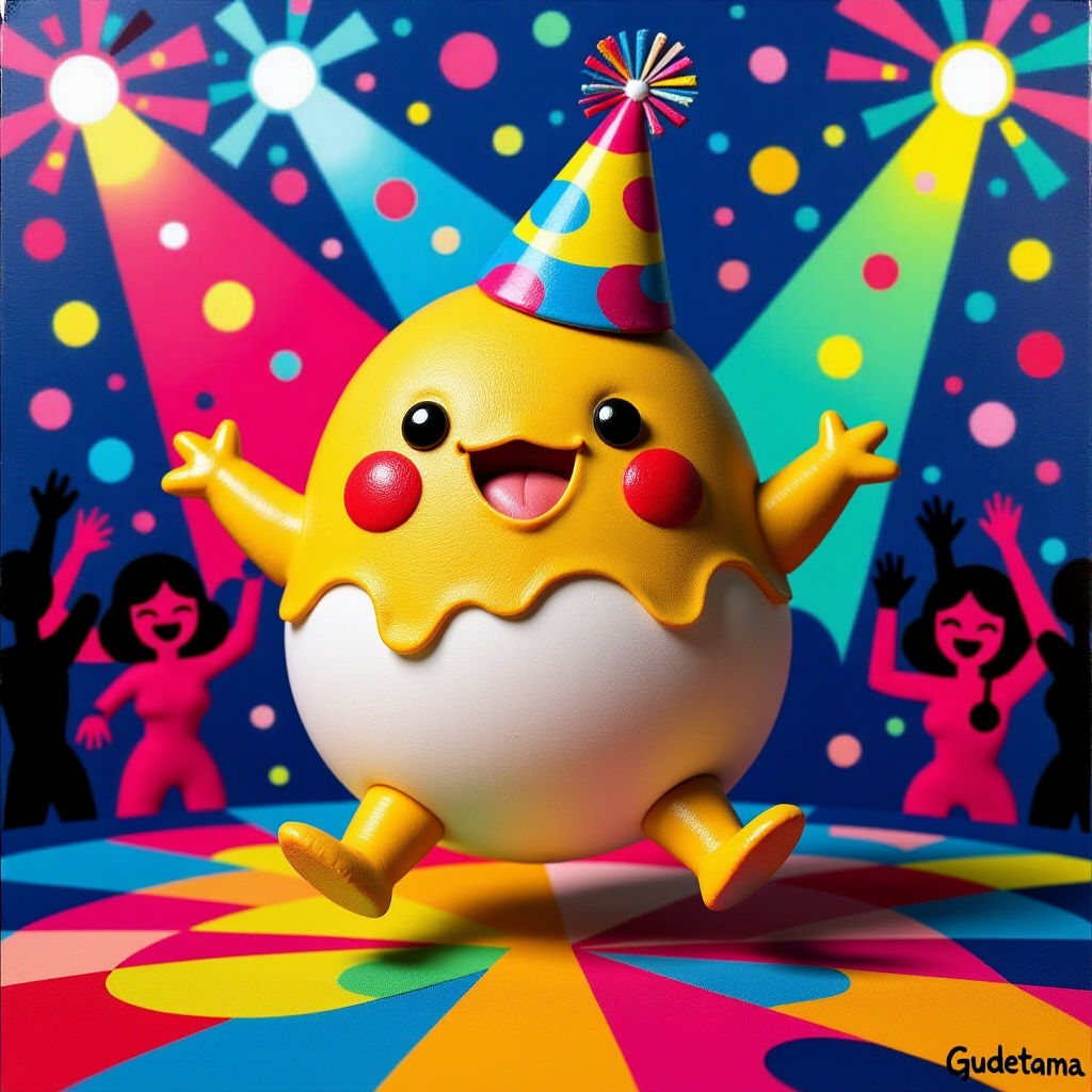 Gudetama at a Dance Rave, Acrylic on Canvas