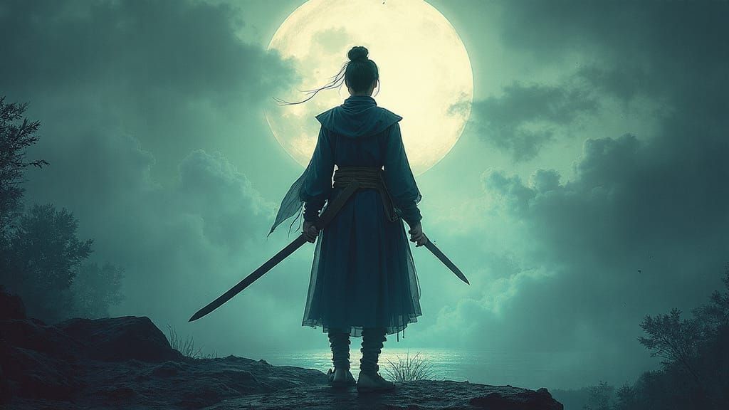 Epic Cyberpunk Samurai Warrior in Meditative Surrealism