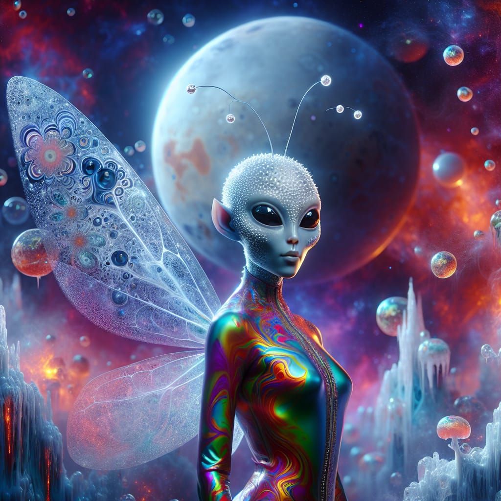 Ladybug Alien Hybrid on Mars with Bubbles and Ice