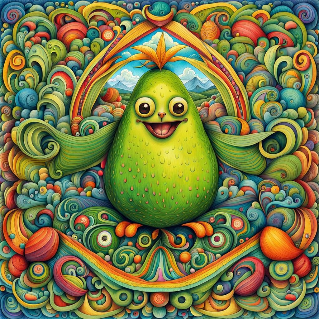 Avocado Creature at Barn Dance in Surreal Style