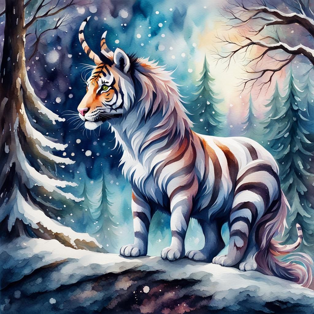 Cute Tiger in Watercolor Painting Style