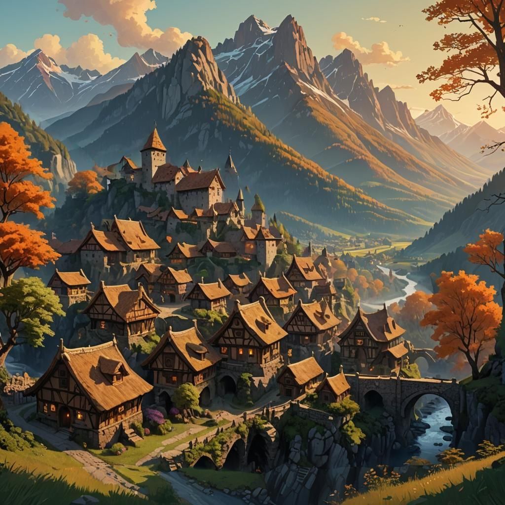 Medieval Village in a Fantasy Realm