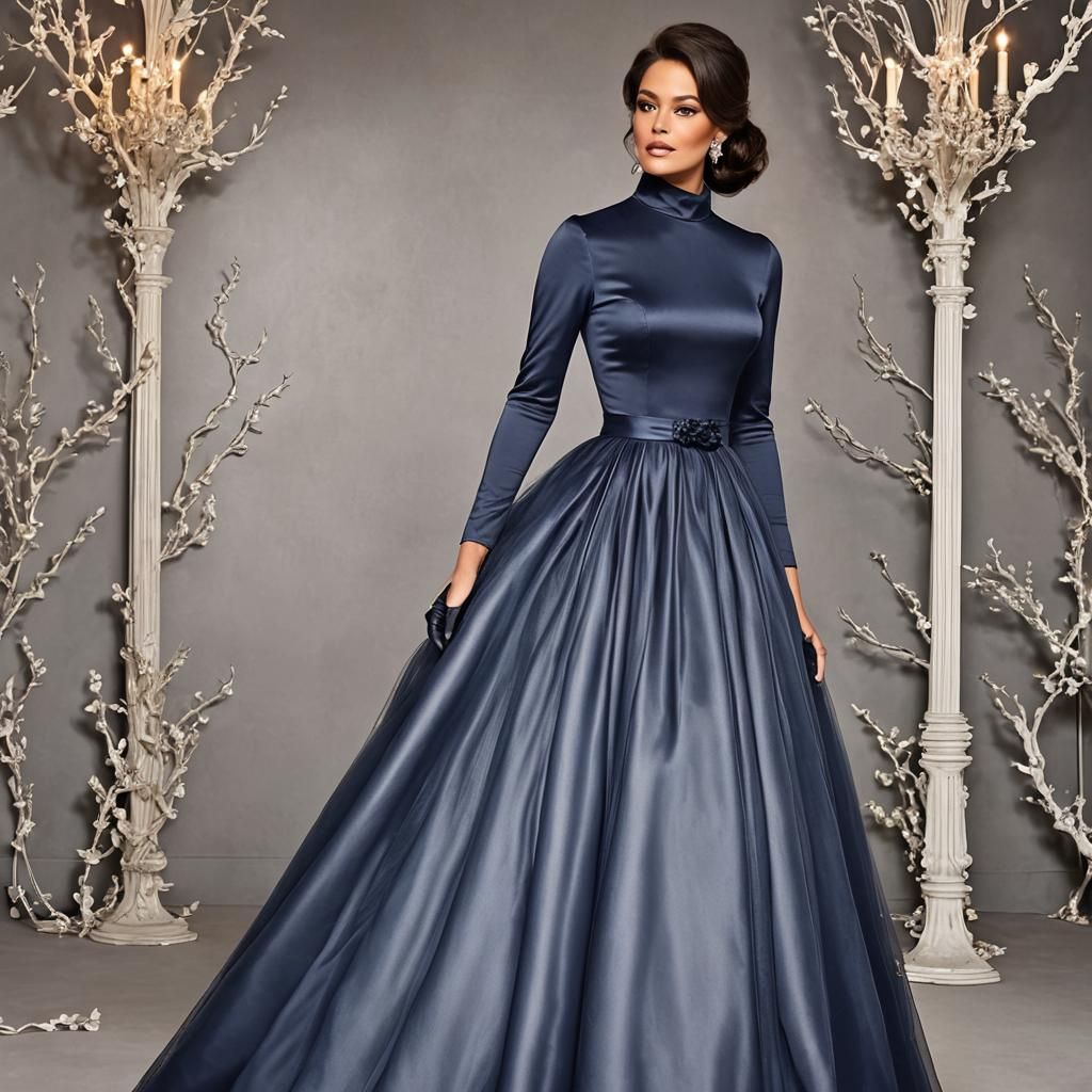 Navy Blue Satin Wonderland: Dresses, Gowns and Mirrors