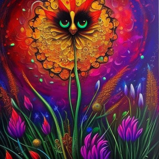 Detailed Floral Fantasy: Mixed Media Art