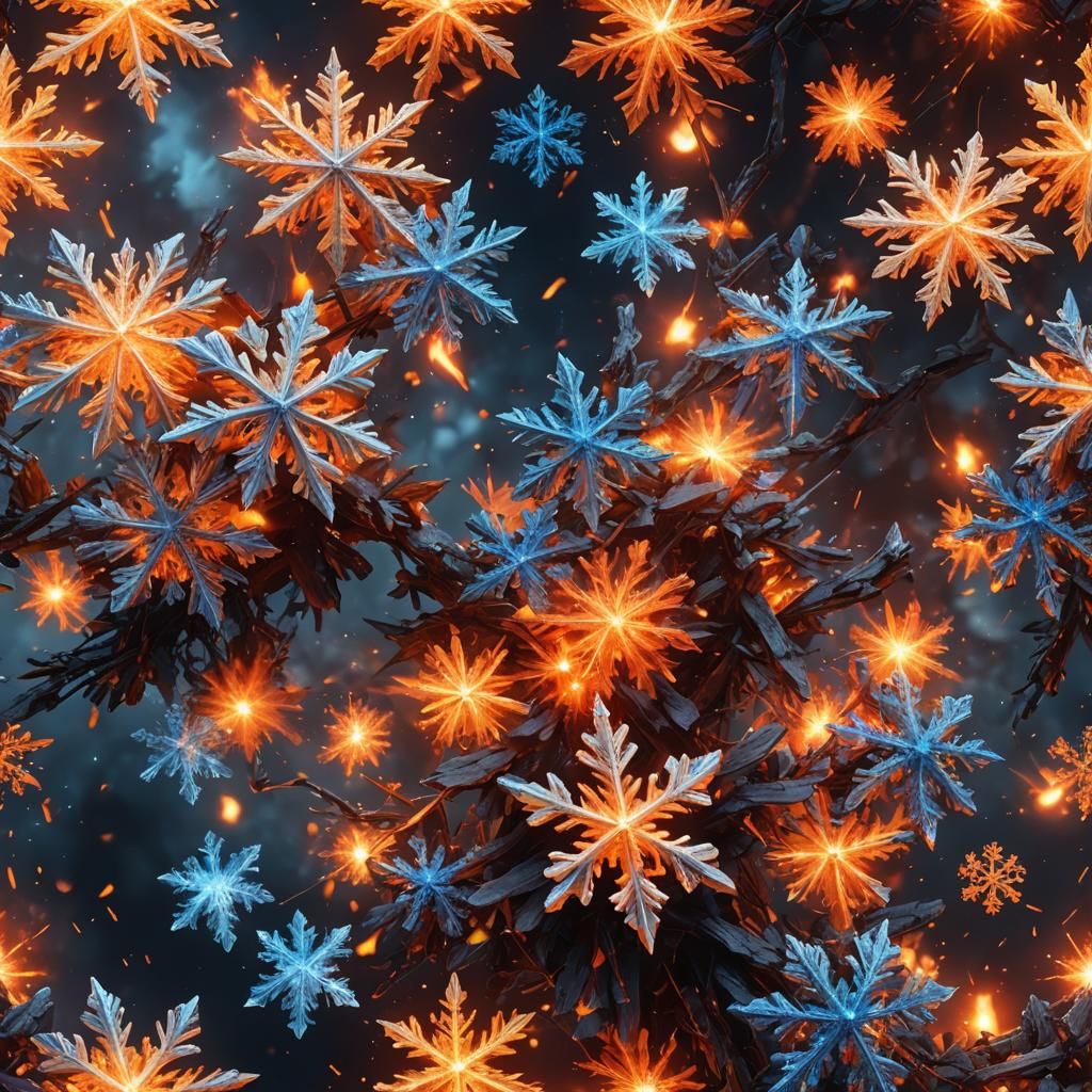 Fiery Snowflakes in a Dramatic Digital Painting