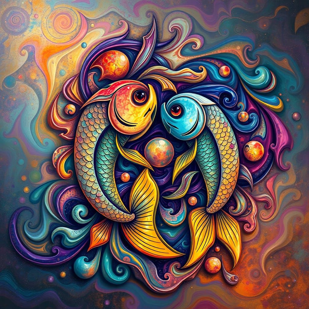 Vibrant Neo-Impressionist Zodiac Symbol of Pisces