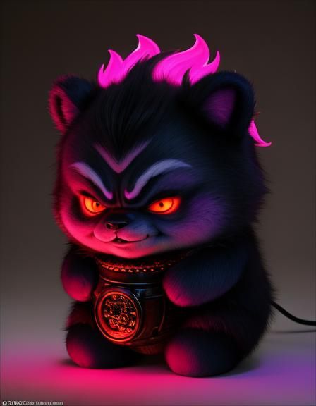 Evil Chibi Imp Bear Portrait with UV Fur
