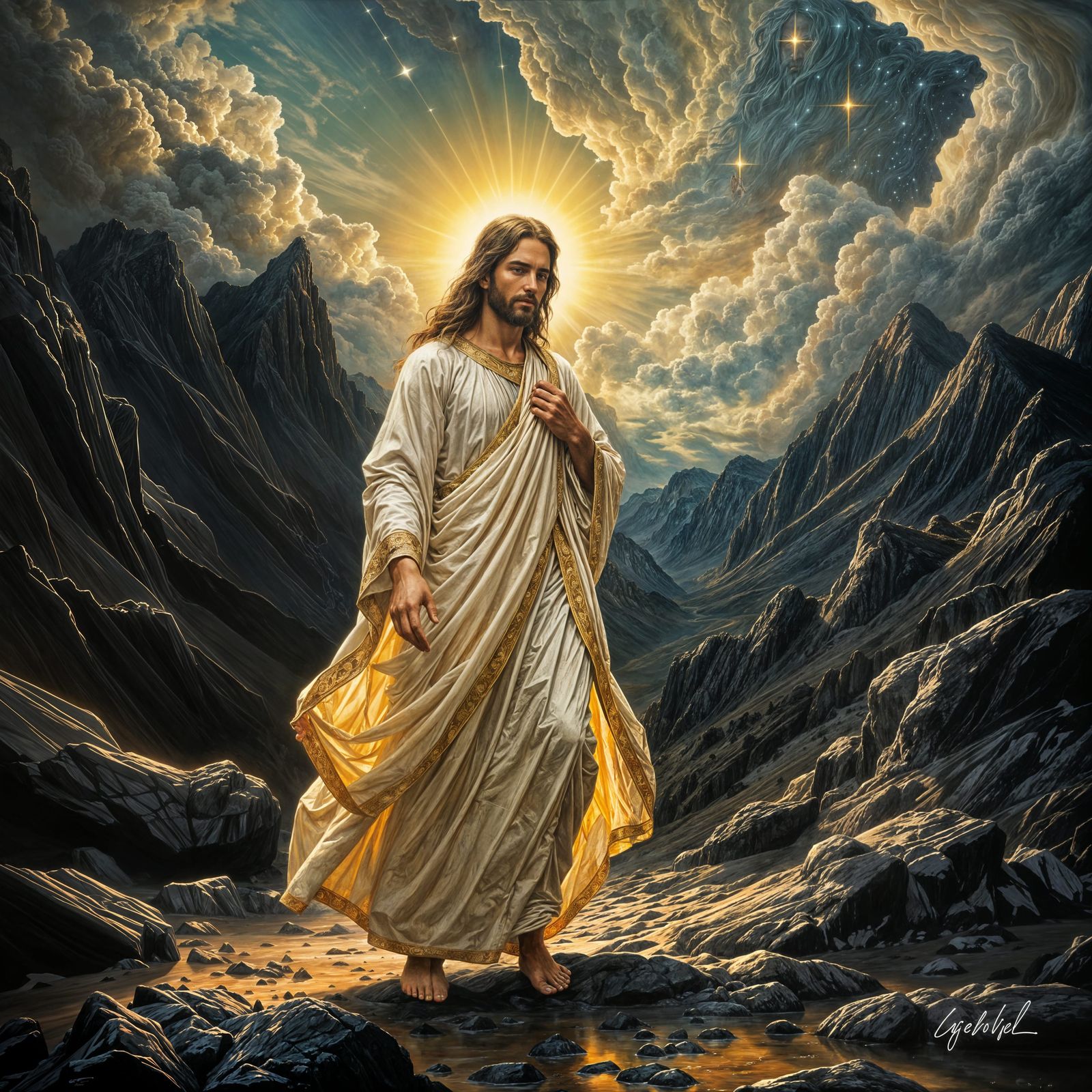 Jesus in Ethereal Light, Waterhouse-Inspired