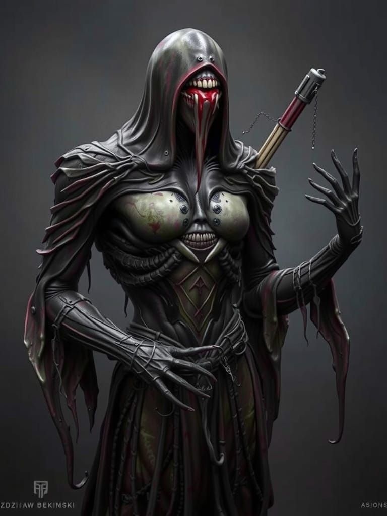 Dark Fantasy Statue with Blasphemous Rune in Grotesque Detai...