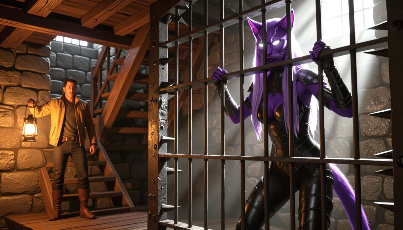 Feline Prisoner Confronts Guard in Dramatic Jailhouse Scene