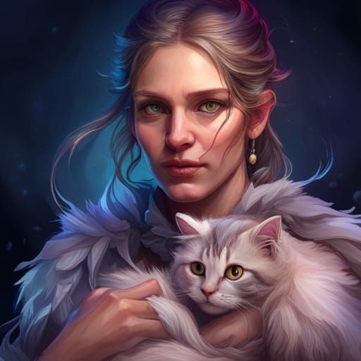 Cat Mother and Kitten Portrait in 8k