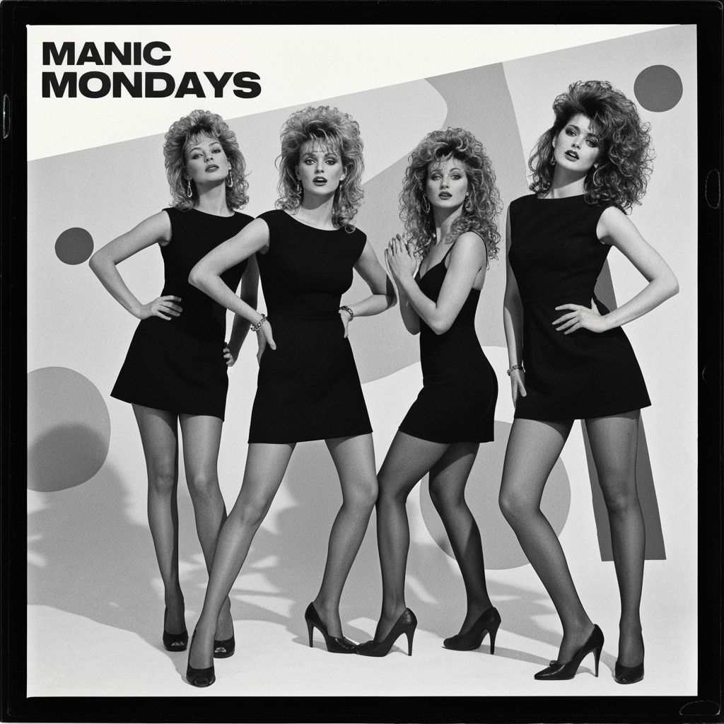 1980s Pop Band Photo: Stylish Women in Chic Dresses