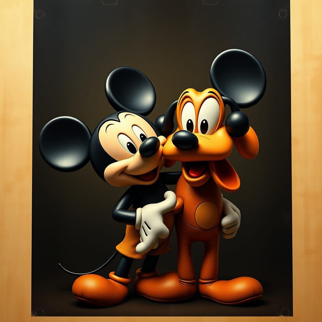Mickey and Pluto in Vintage 1950s Animation Style