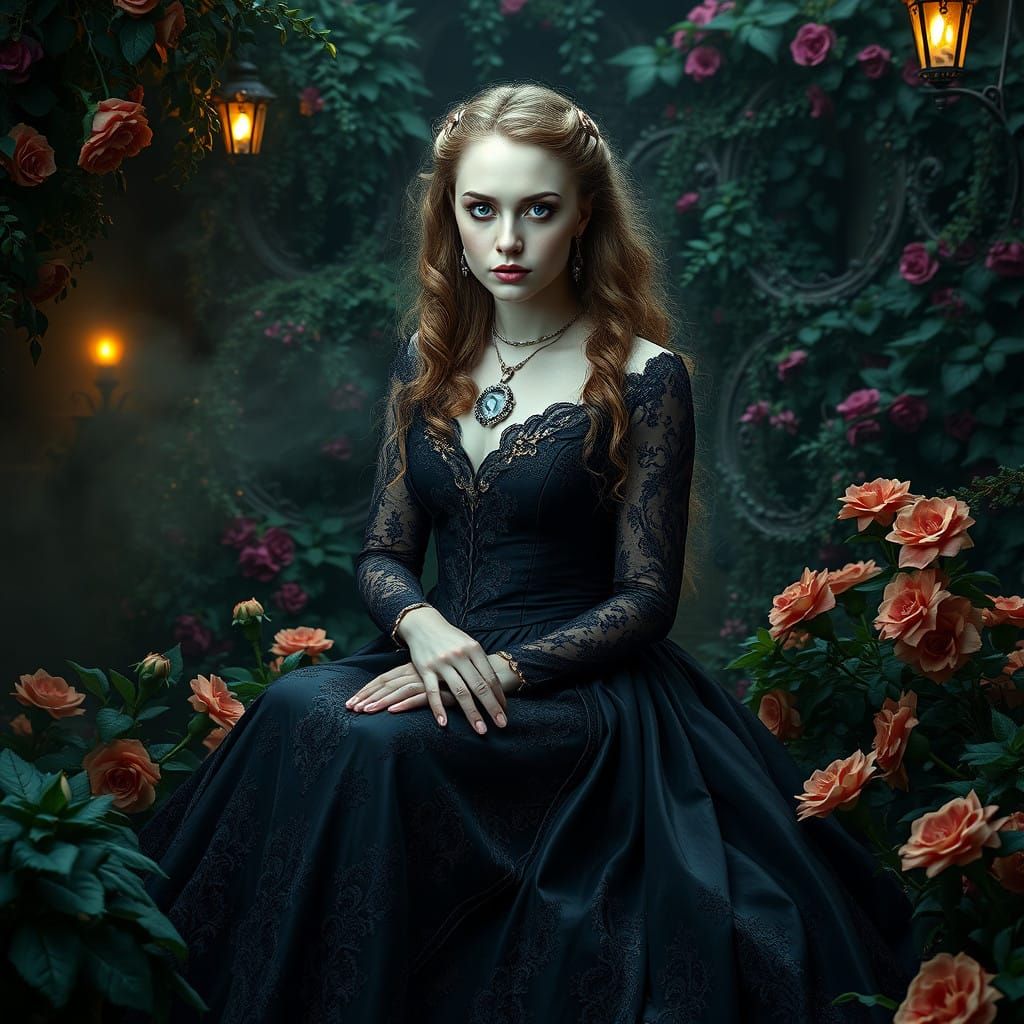 Ethereal Gothic Beauty in a Mystical Baroque Garden