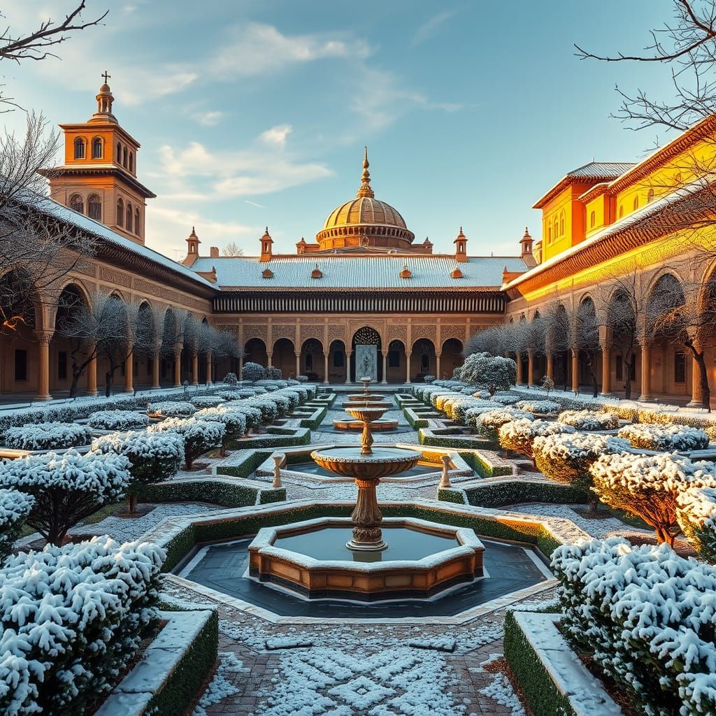 Alhambra Palace in Winter, Mahmoud Farshchian Style