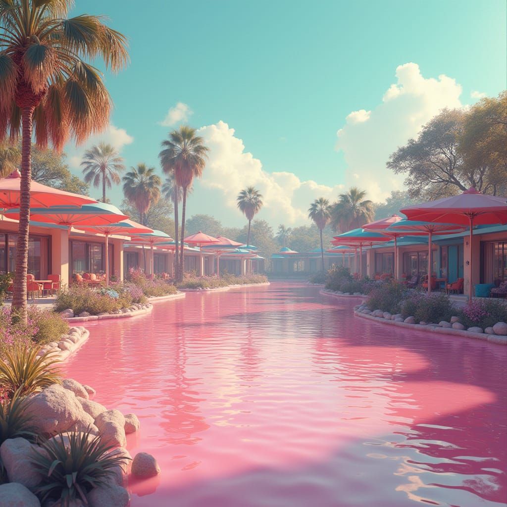 Dreamcore: Retro Water Park with Glittering Clouds