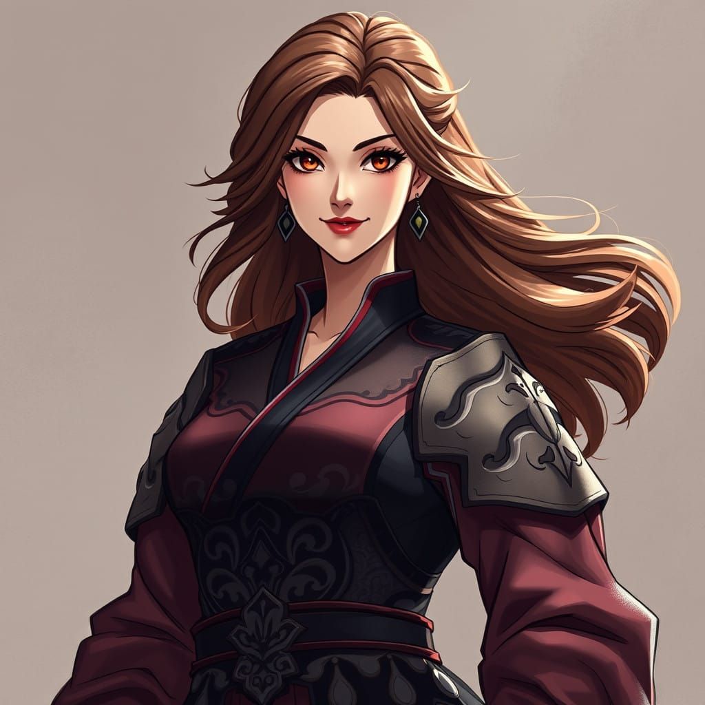 Majestic Anime Woman with Warrior-Inspired Dress