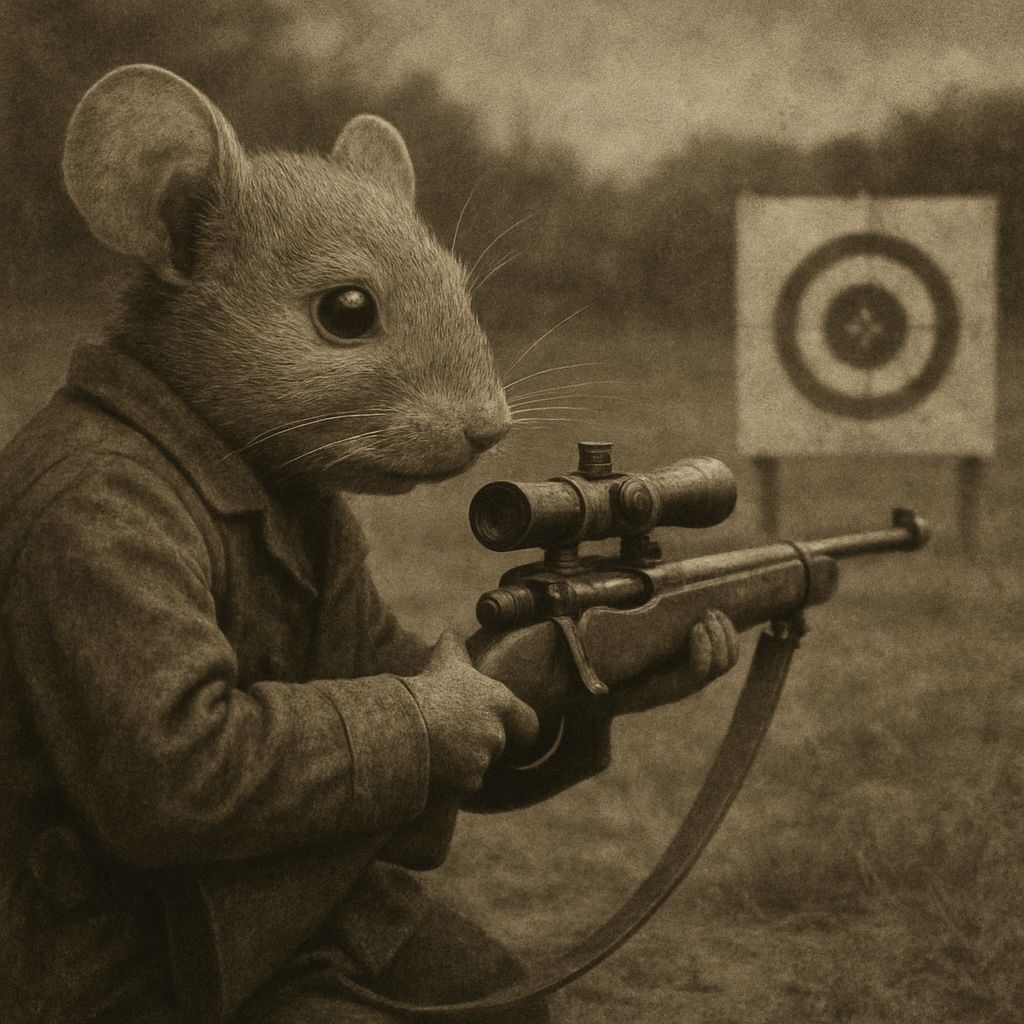Shy Mouse Sniper Misses Target in War Photo Style