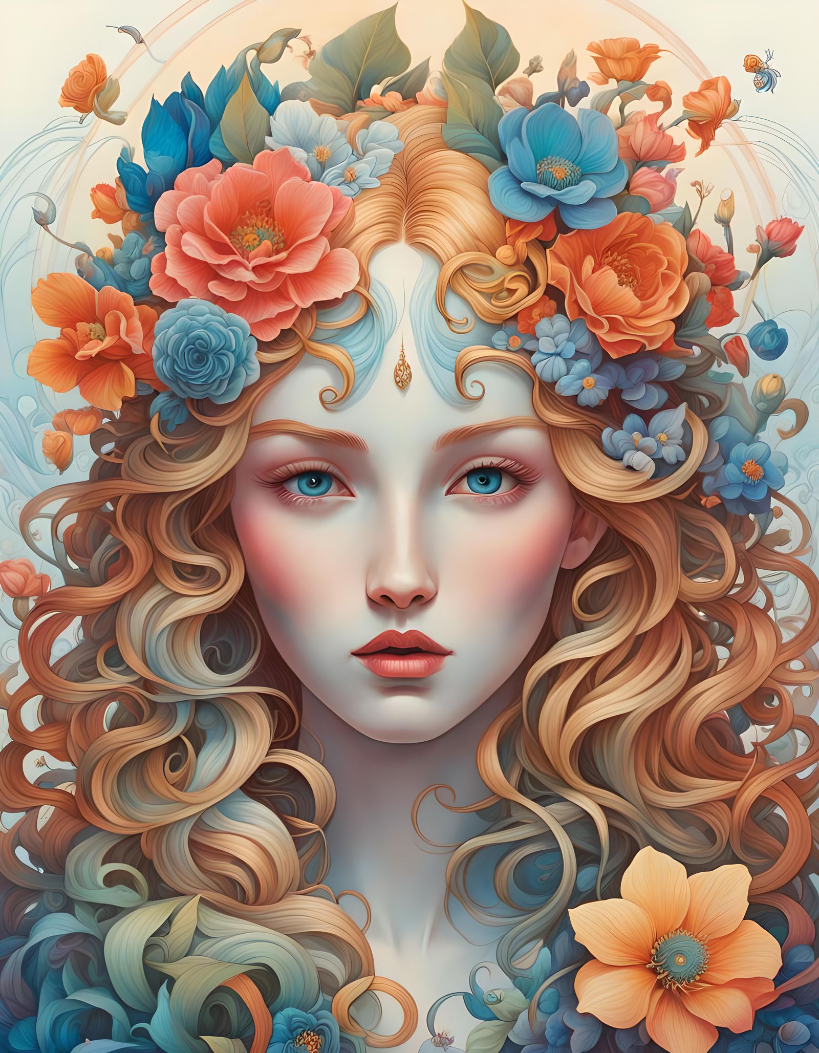 Ethereal Flower Goddess Portrait in Hyperrealistic Style