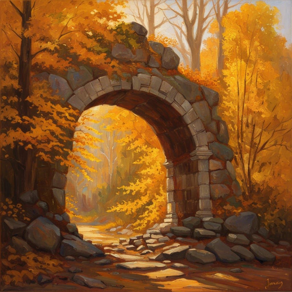 Golden Archway in Autumnal Elder Tree Forest