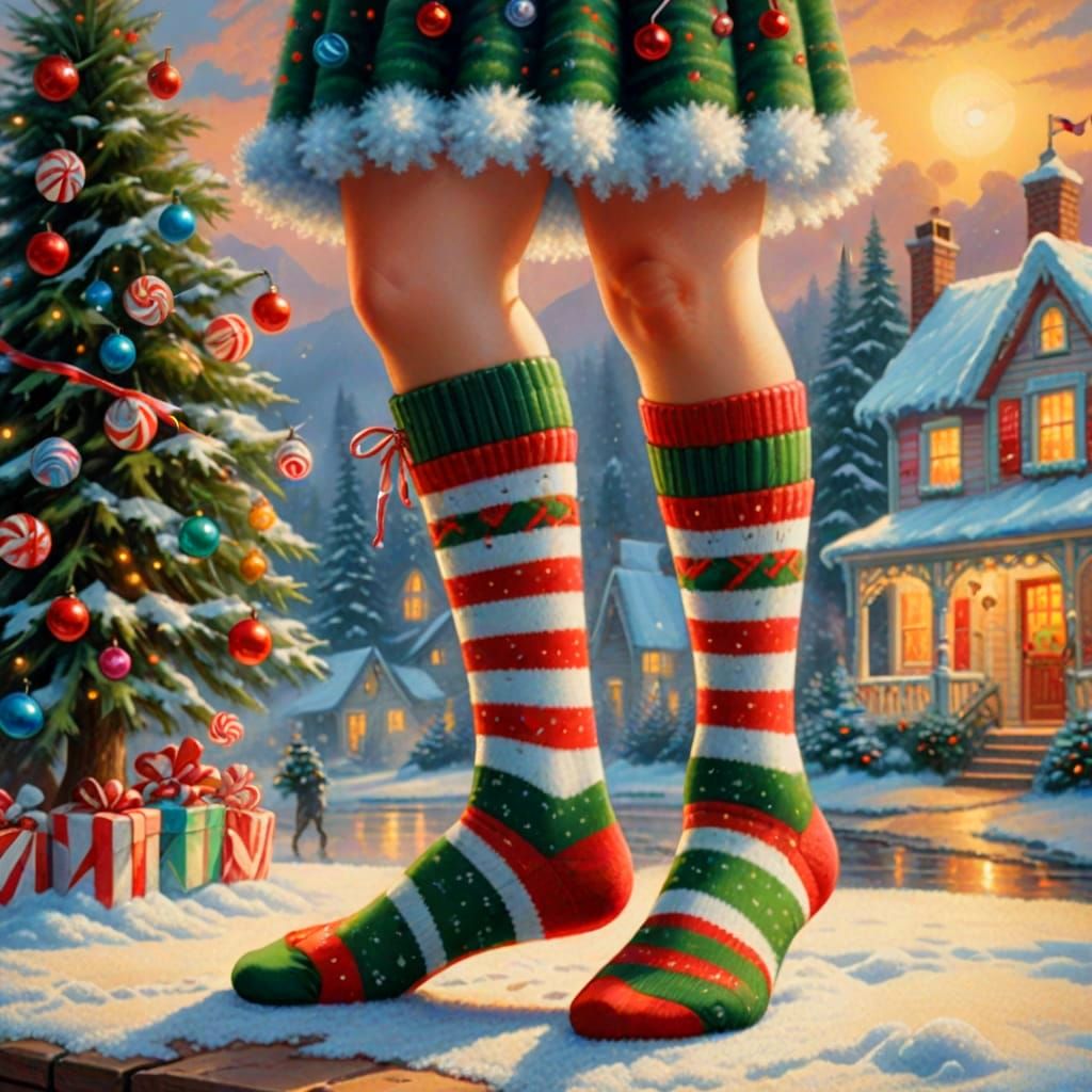 Candy Cane Socks in Detailed Airbrush Art