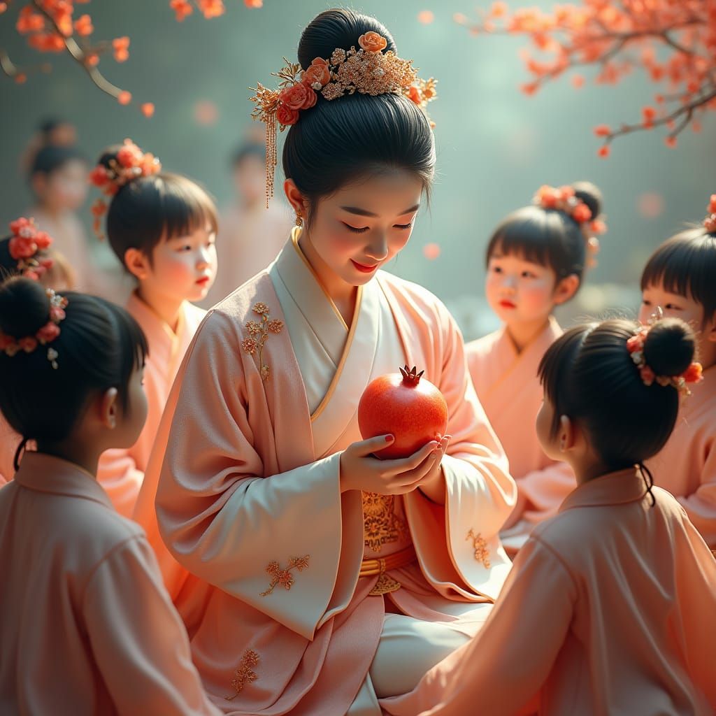 Chinese Goddess Hariti with Children, Digital Matte Painting