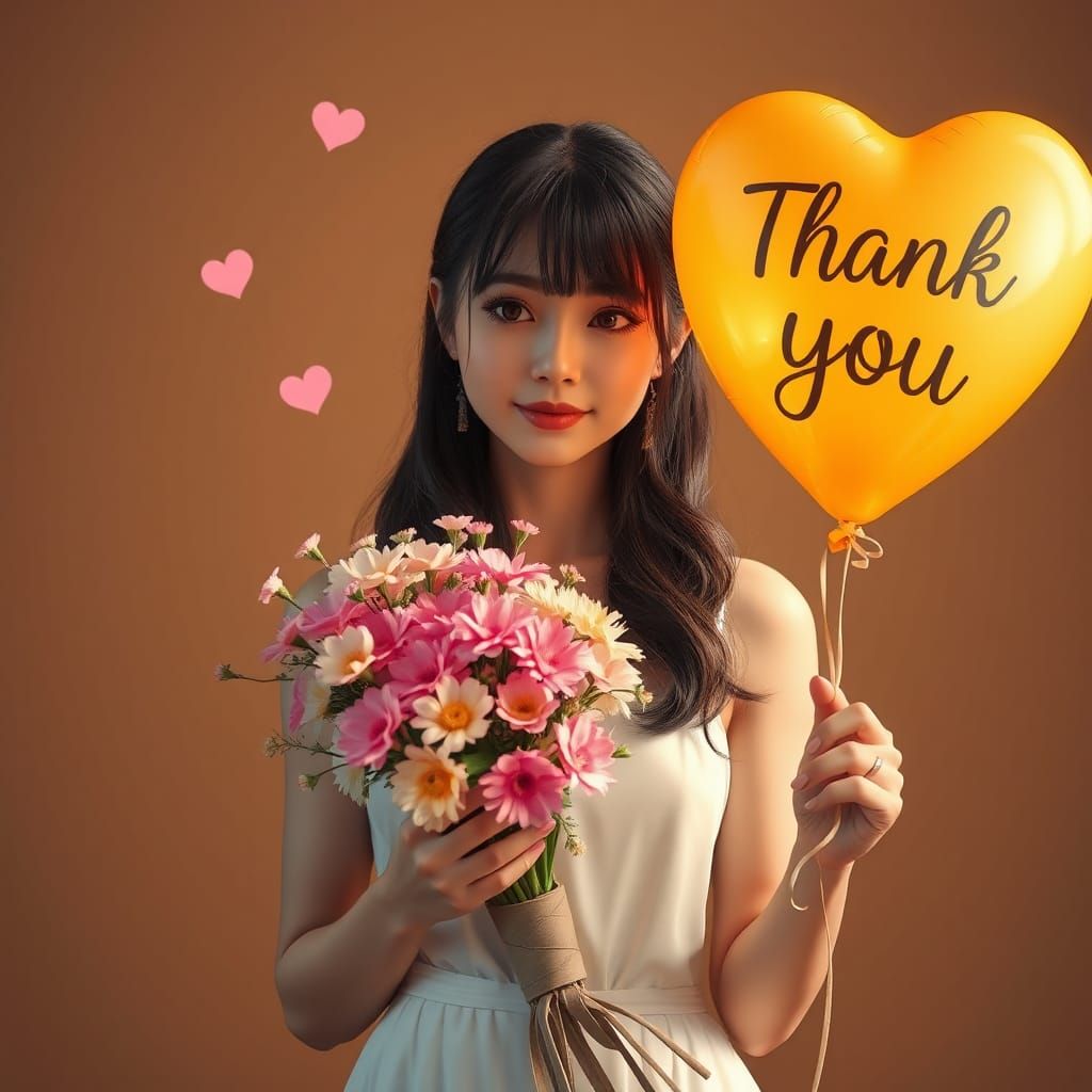 Woman with Flowers and Balloon in Matte Painting