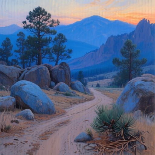 Impressionistic Western Landscape Painting at Sunset